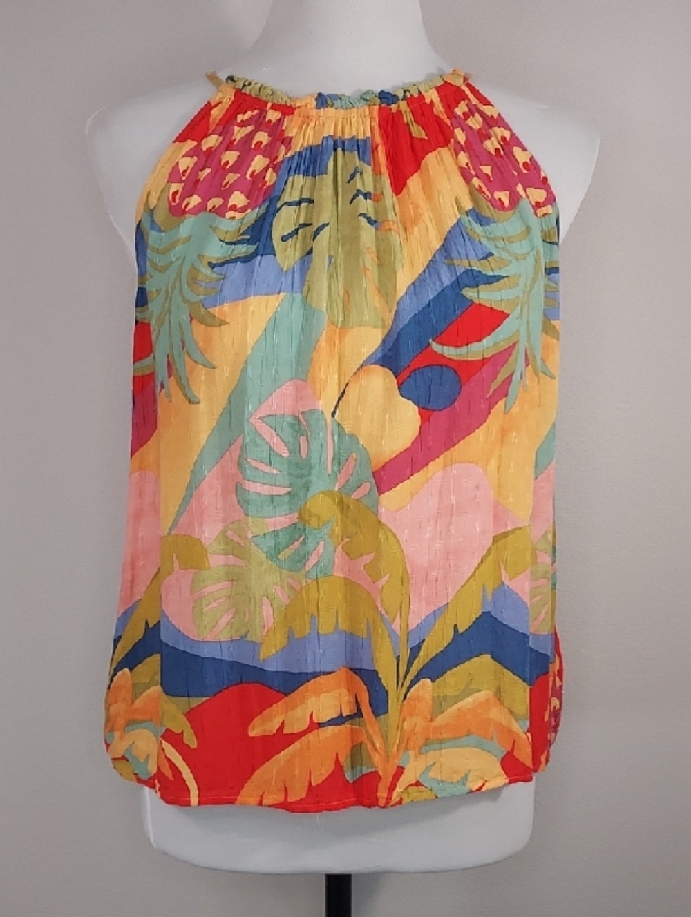 Christian Siriano Tropical Multi-Color Sleeveless Halter Tank Blouse Size Small